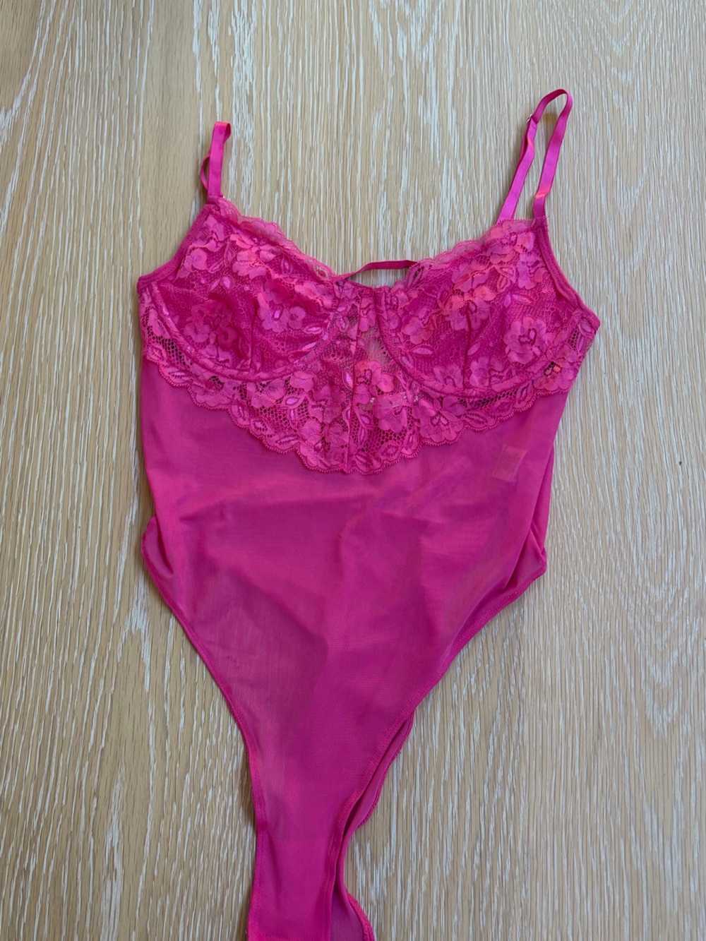 Timing Hot Pink Lace Bralette Bodysuit